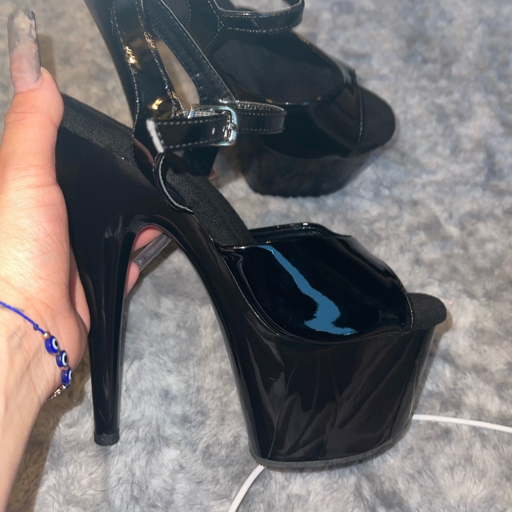 Pleaser Shiny Black Platform Heels
